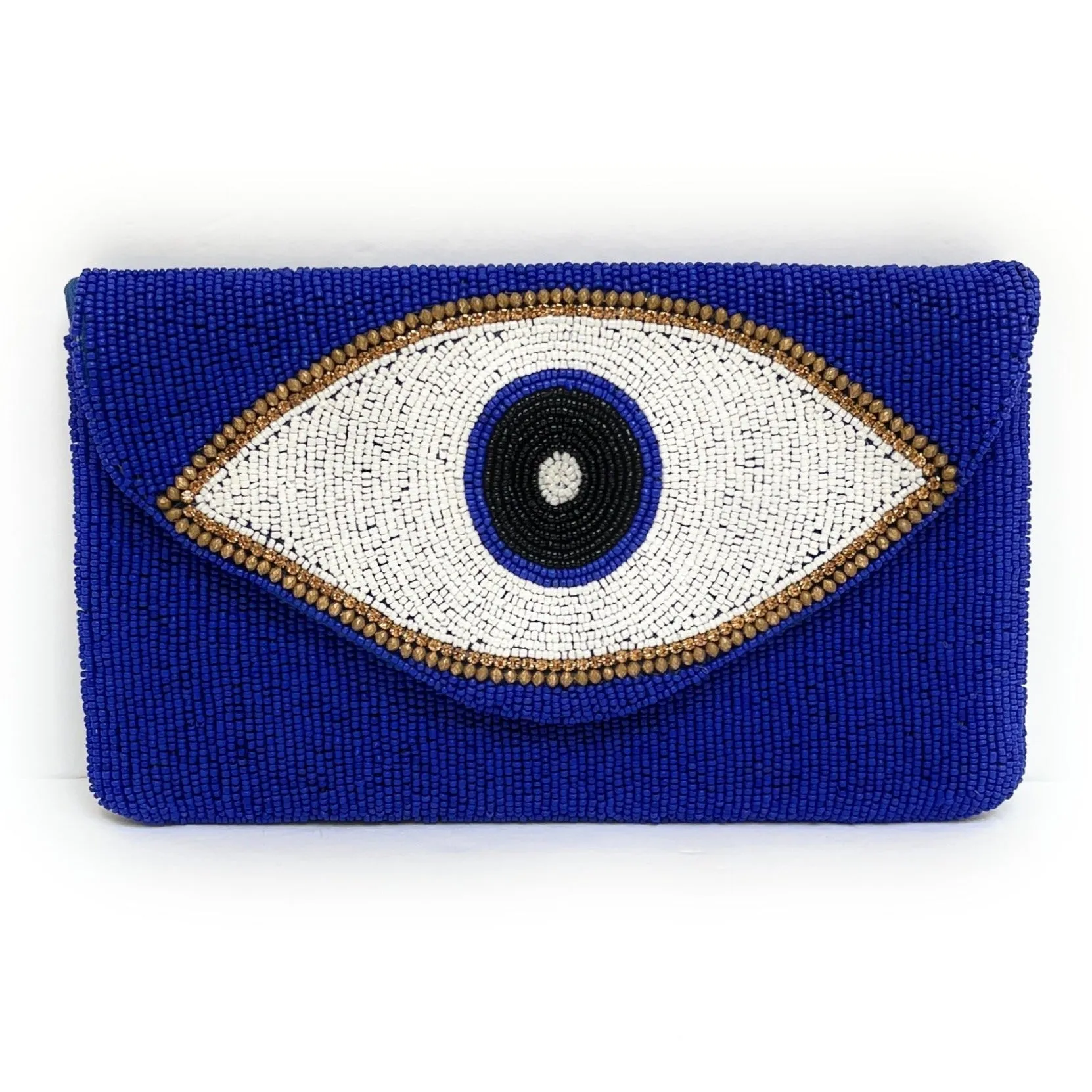 Evil Eye Beaded Clutch Purse (Royal Blue)