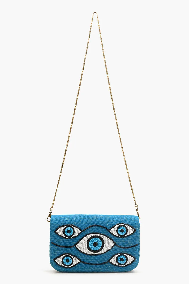 Evil Eye Tufted Embellished Clutch