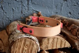 EXCLUSIVE LEATHER COLLECTION - Natural Tan & Coral, Limited Edition Biothane and Leather Combo Martingale Dog Collar