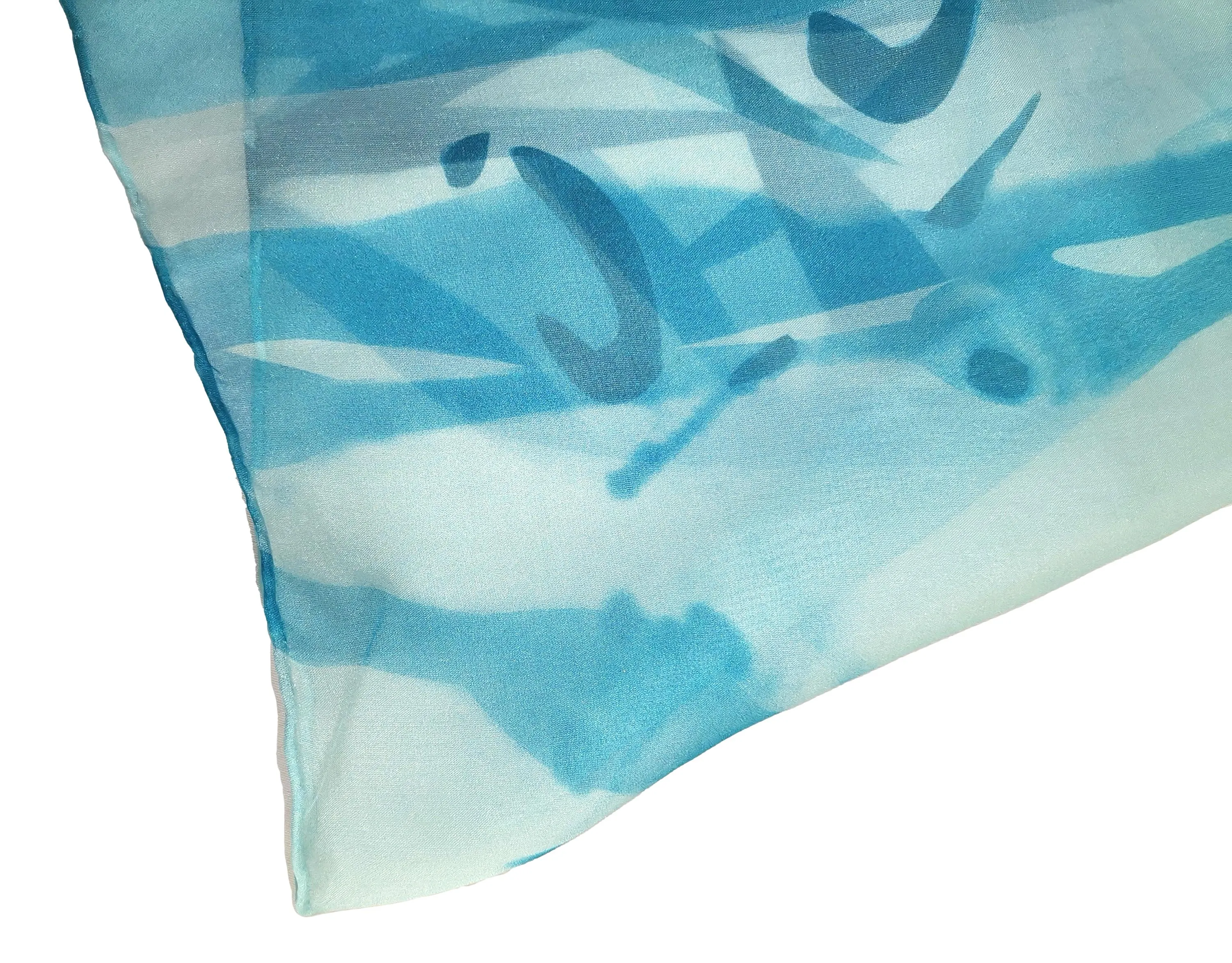 Extra Wide High Quality Silk Chiffon Scarf Blue Theme Bamboo Print SCH525