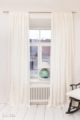 Extra Wide White Linen Curtain Panel with Tab Top