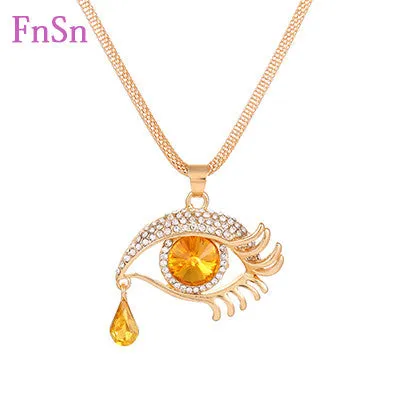 Eye  Pendant Necklaces Women Long Necklace Crystal Gold Colour Zinc Alloy Charms Necklaces Jewelry Hot Sale2017New Fashion Gift