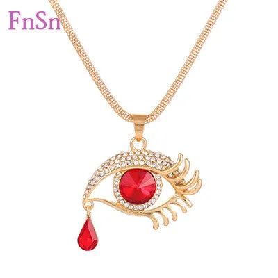 Eye  Pendant Necklaces Women Long Necklace Crystal Gold Colour Zinc Alloy Charms Necklaces Jewelry Hot Sale2017New Fashion Gift