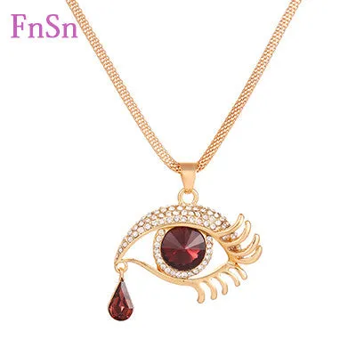 Eye  Pendant Necklaces Women Long Necklace Crystal Gold Colour Zinc Alloy Charms Necklaces Jewelry Hot Sale2017New Fashion Gift