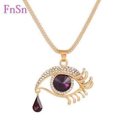 Eye  Pendant Necklaces Women Long Necklace Crystal Gold Colour Zinc Alloy Charms Necklaces Jewelry Hot Sale2017New Fashion Gift