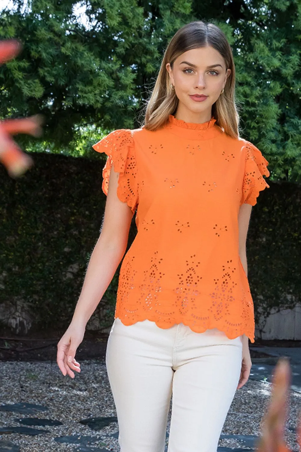 Eyelet Ruffle Sleeve Top