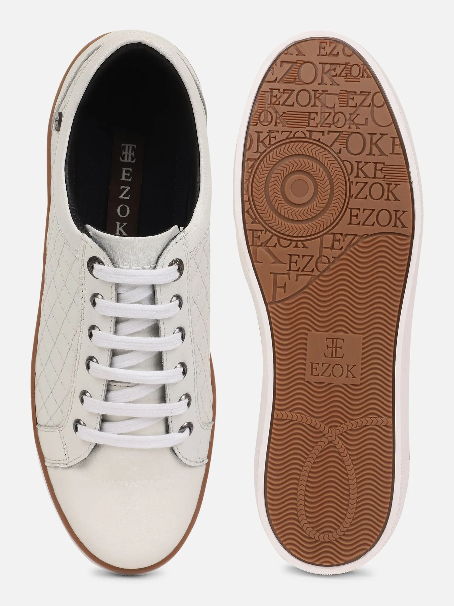 Ezok Men Casual White Leather Sneaker