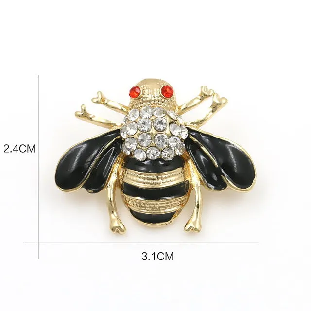 Factory Direct Sale Black or Red Wing Enameled and Crystal Rhinestones Insect Bee Brooch Lapel Pins for Women or Men