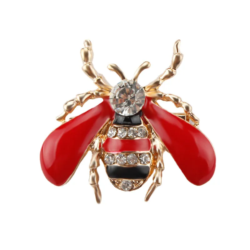 Factory Direct Sale Black or Red Wing Enameled and Crystal Rhinestones Insect Bee Brooch Lapel Pins for Women or Men