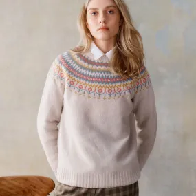 Fair Isle Yoke Crew Neck Sweater - Swansdown