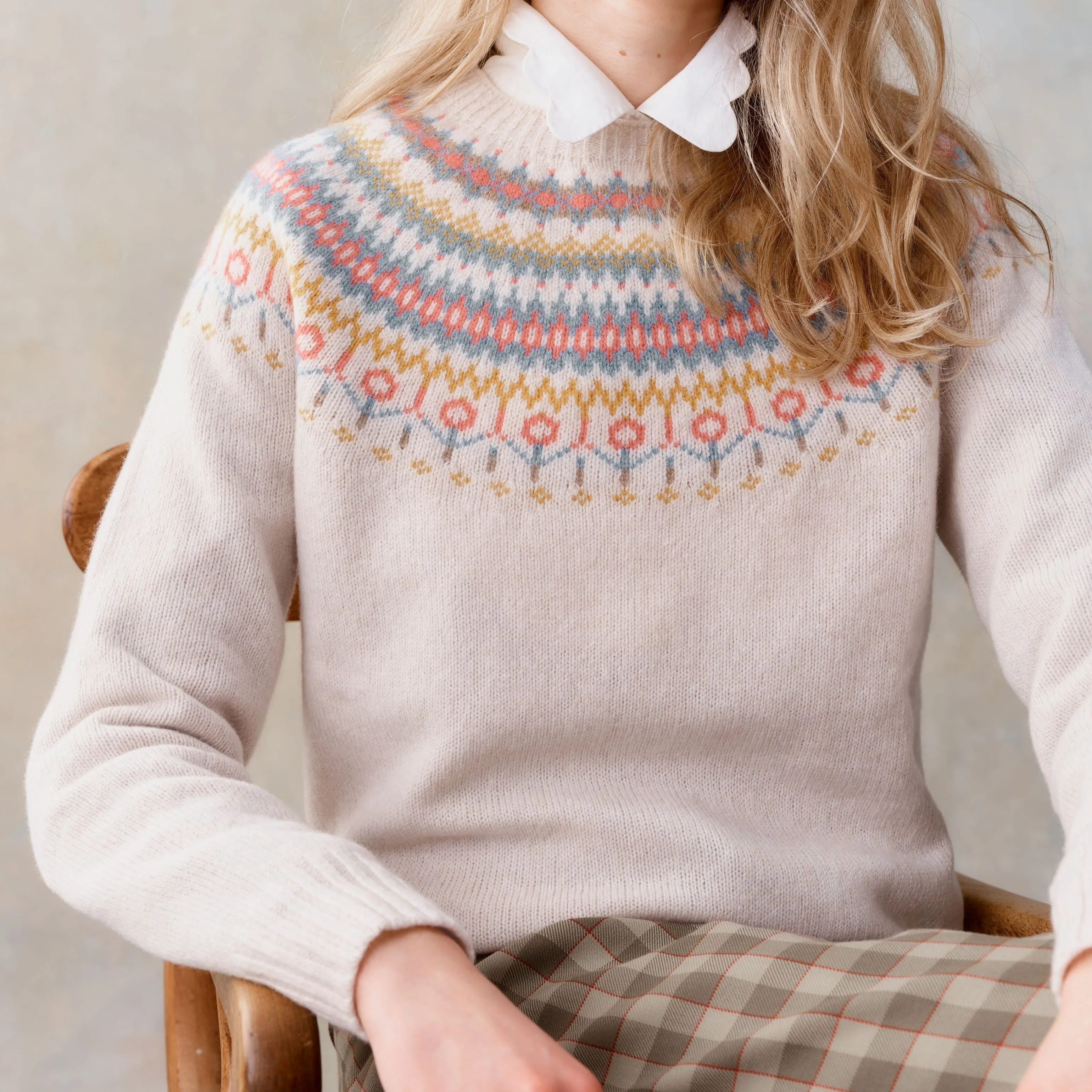 Fair Isle Yoke Crew Neck Sweater - Swansdown