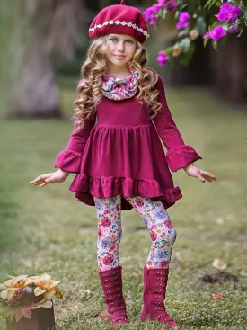 Fall-ishous Flowers Tunic, Leggings And Scarf Set