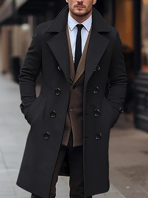 Fall Winter Men Woolen Coat Double Breasted Long