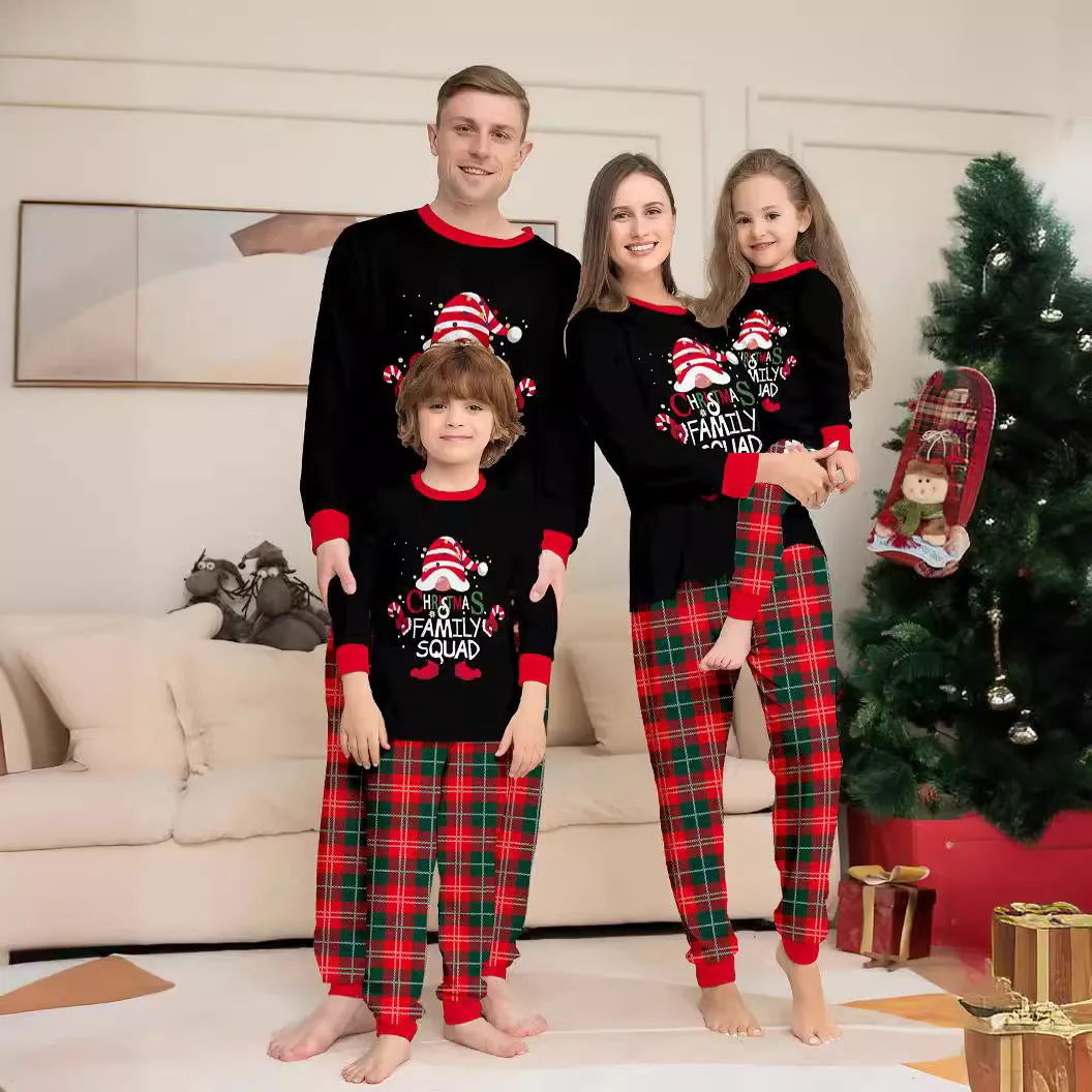 Family Parent-Child Christmas Cake Hat Plaid Pajamas Set