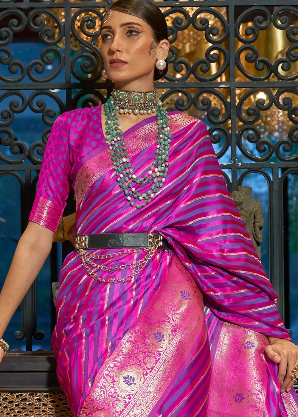 Fandango Purple Zari Woven Satin Silk Saree