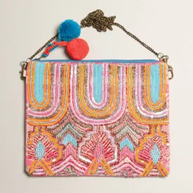 Fashion City - Embellished Beaded Clutch with Chain