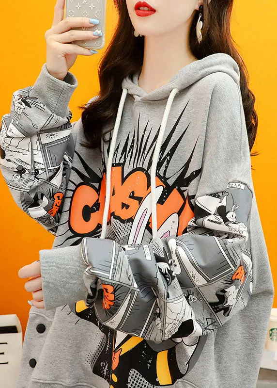 Fashion White Print Graphic Winter Sweatshirts Top