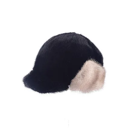 Fashionable and fashionable mink fur ear protection cap for children