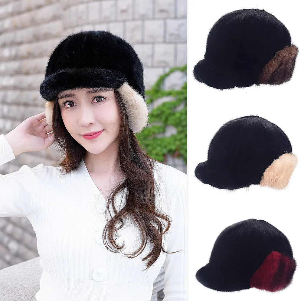 Fashionable and fashionable mink fur ear protection cap for children