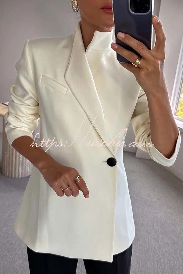 Fashionable Leader One Button Stand Collar Long Sleeve Blazer Jacket