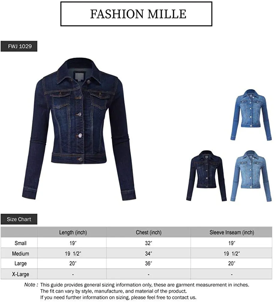 FashionMille Women Classic Casual Stretch Fit Denim Jean Jacket