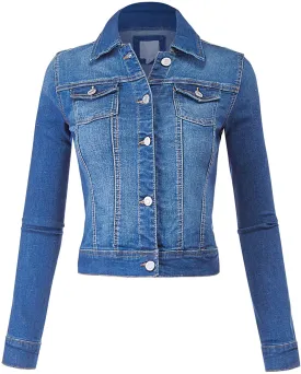 FashionMille Women Classic Casual Stretch Fit Denim Jean Jacket