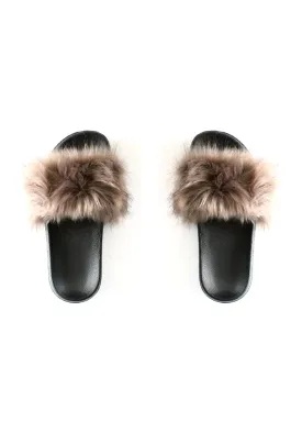 Faux Fur Slides | Taupe