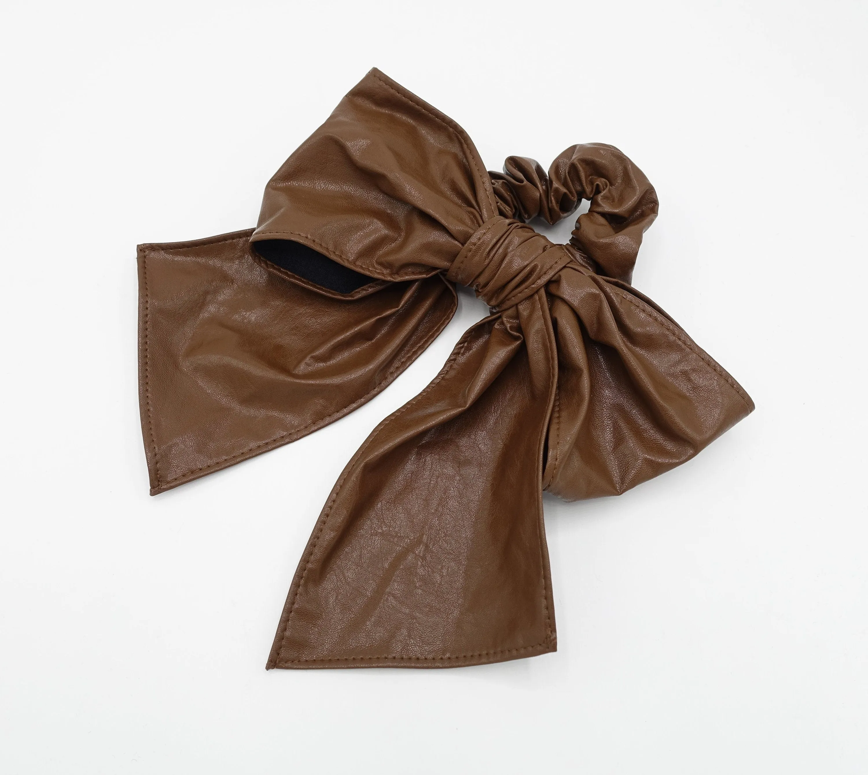 faux leather bow knot scrunchies stylish tail bow hair tie accessory for women