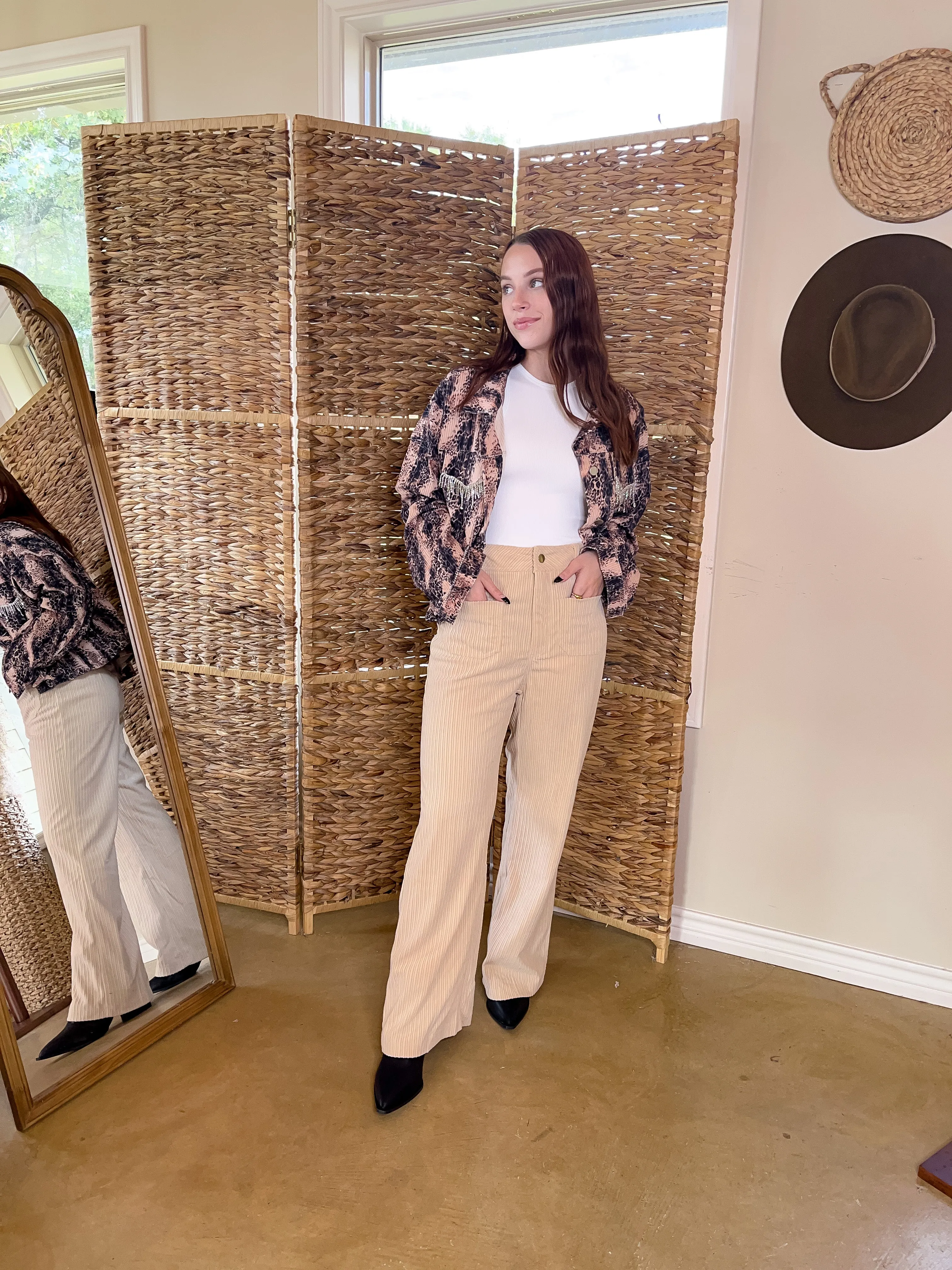 Favorable Day Wide Leg Corduroy Pants in Beige