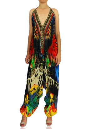 Feather Print Jumpsuit in Dark