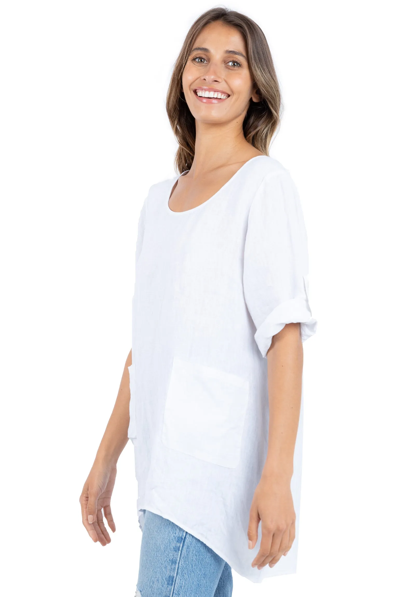 Federica White Sand Washed Linen Tunic Top