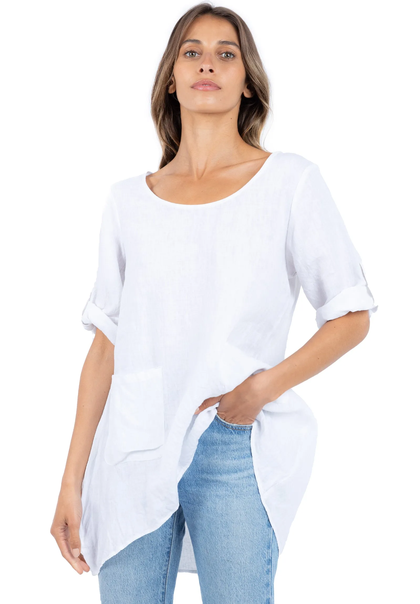 Federica White Sand Washed Linen Tunic Top