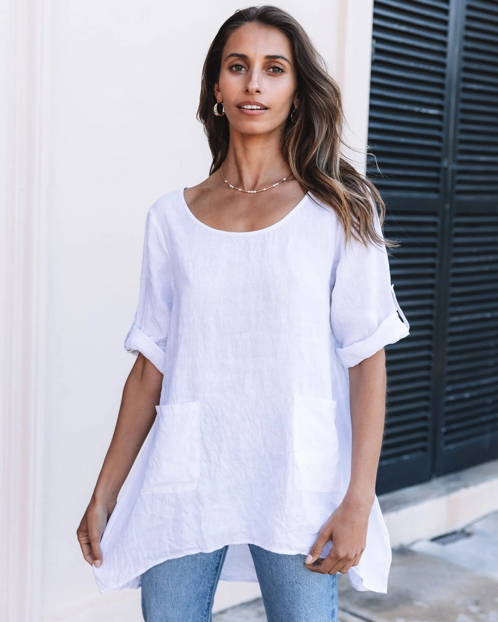 Federica White Sand Washed Linen Tunic Top