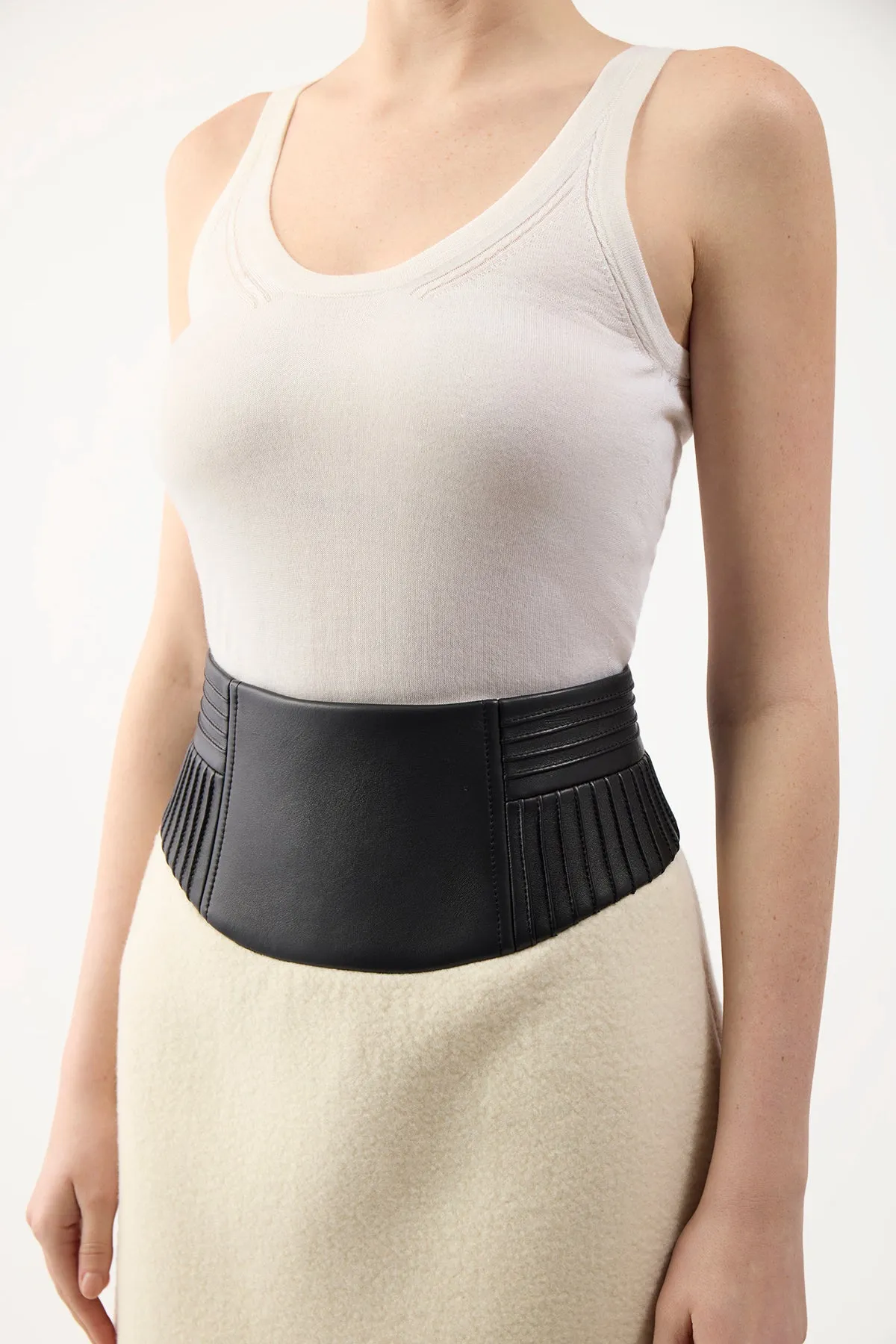 Felix Mini Skirt in Ivory Double-Face Recycled Cashmere Felt with Nappa Leather Waistband