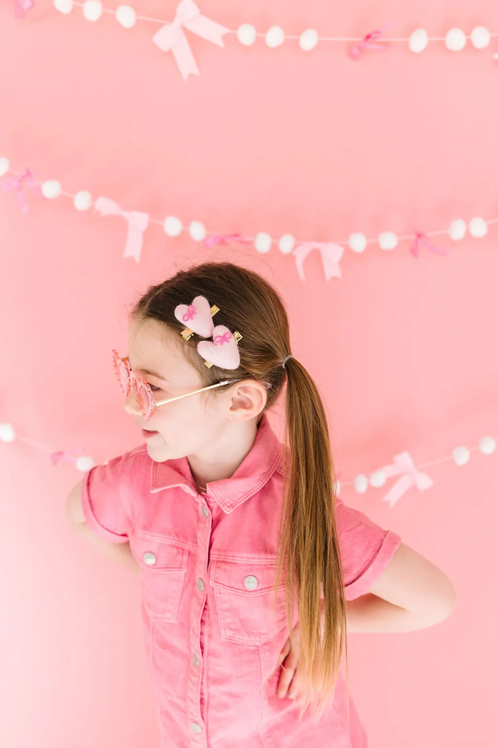 Felt Bow Hearts Pigtail Clip Set