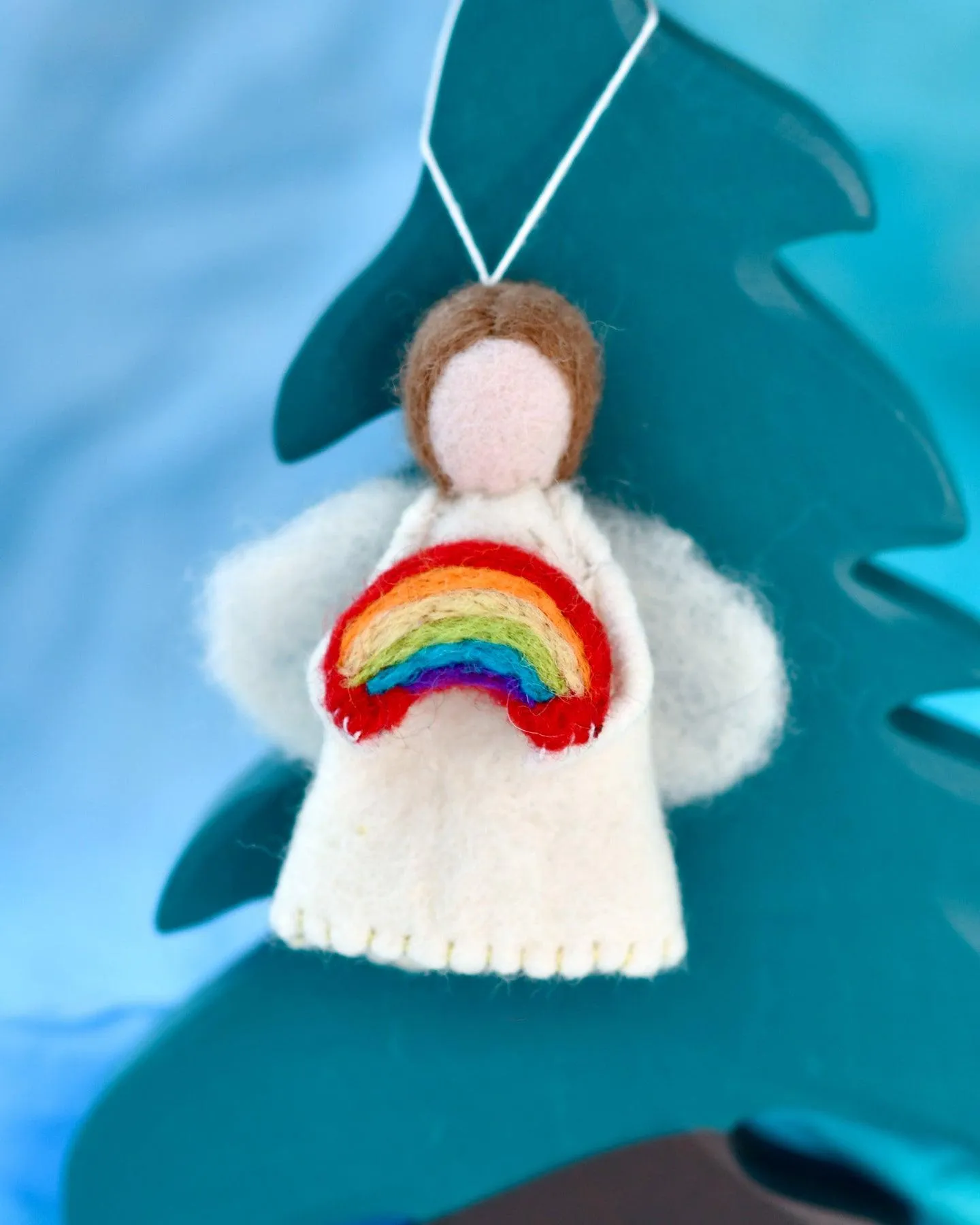 Felt Waldorf Diversity Angel with Rainbow - Brown Hair