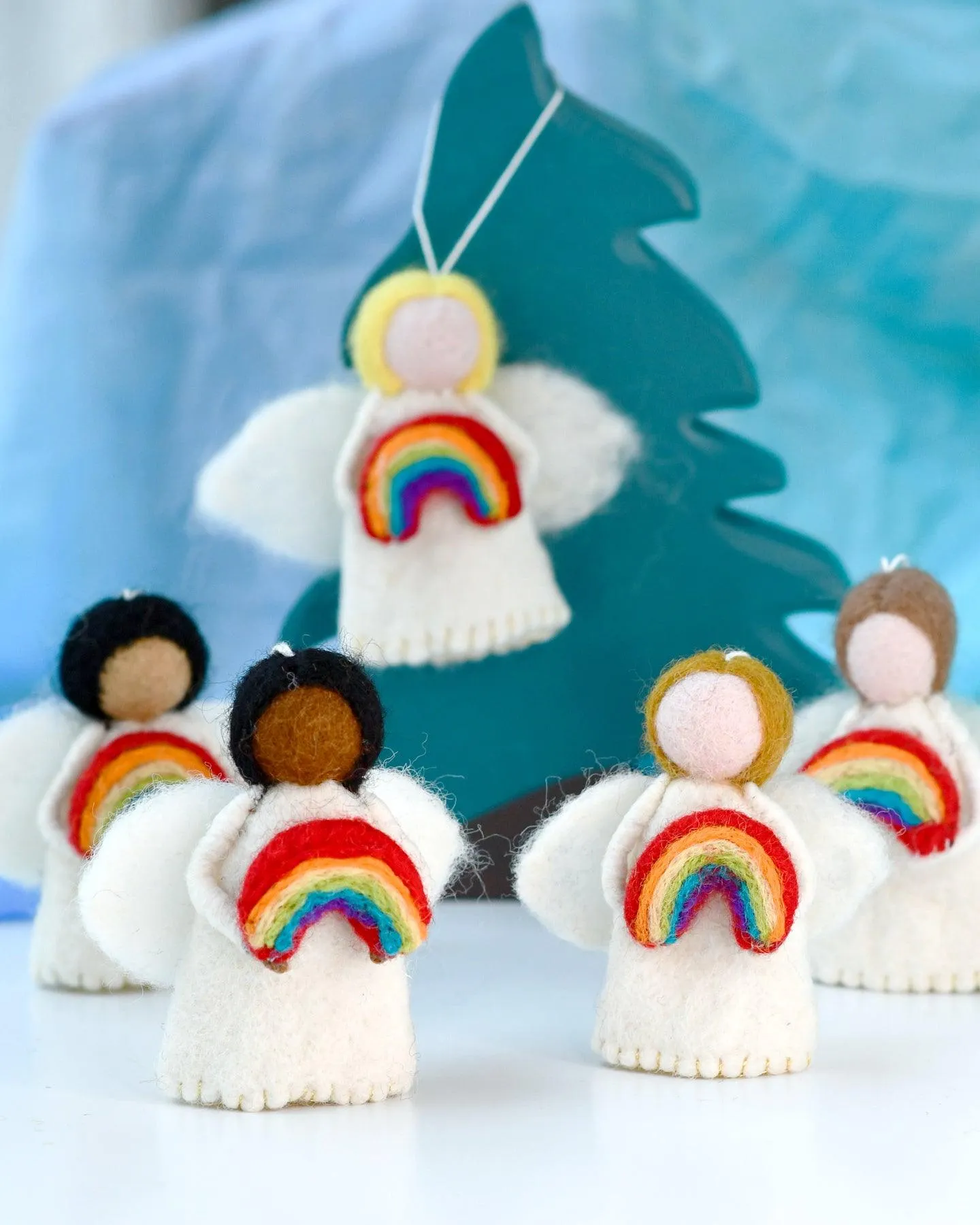 Felt Waldorf Diversity Angel with Rainbow - Brown Hair