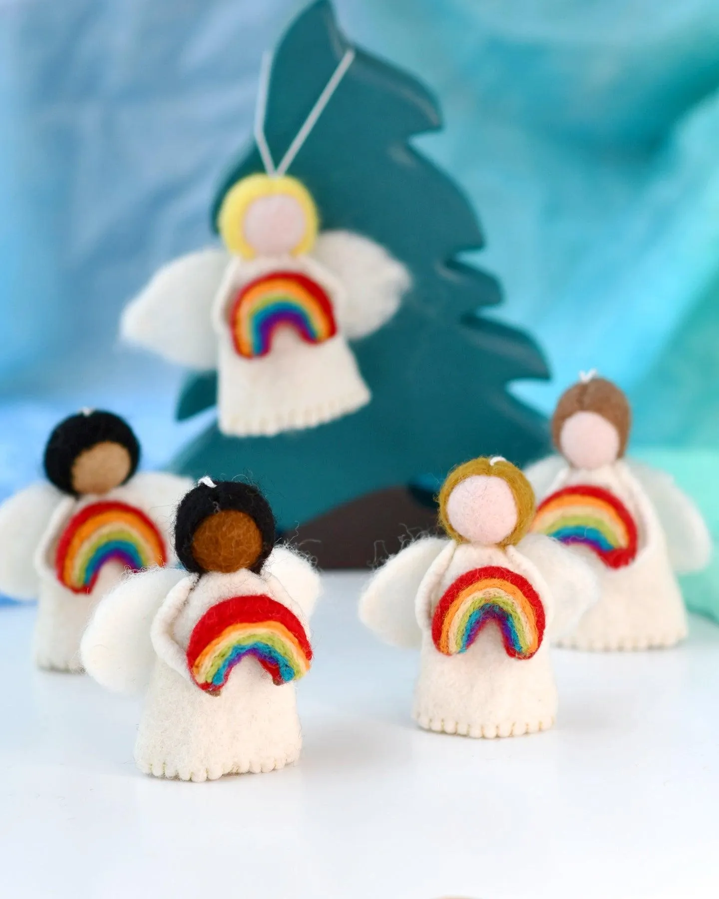 Felt Waldorf Diversity Angel with Rainbow - Brown Hair