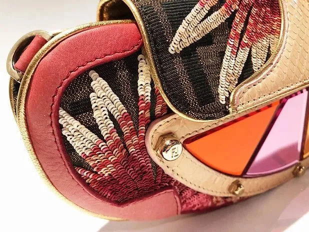 FENDI Brown/pink Gold Zucca Mirror Vanity Mini Clutch Shoulder Bag