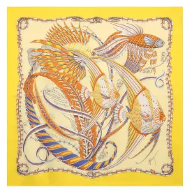 Ferragamo Scarf Yellow Fish Design - Twill Silk Foulard - New 2024 Collection - SALE