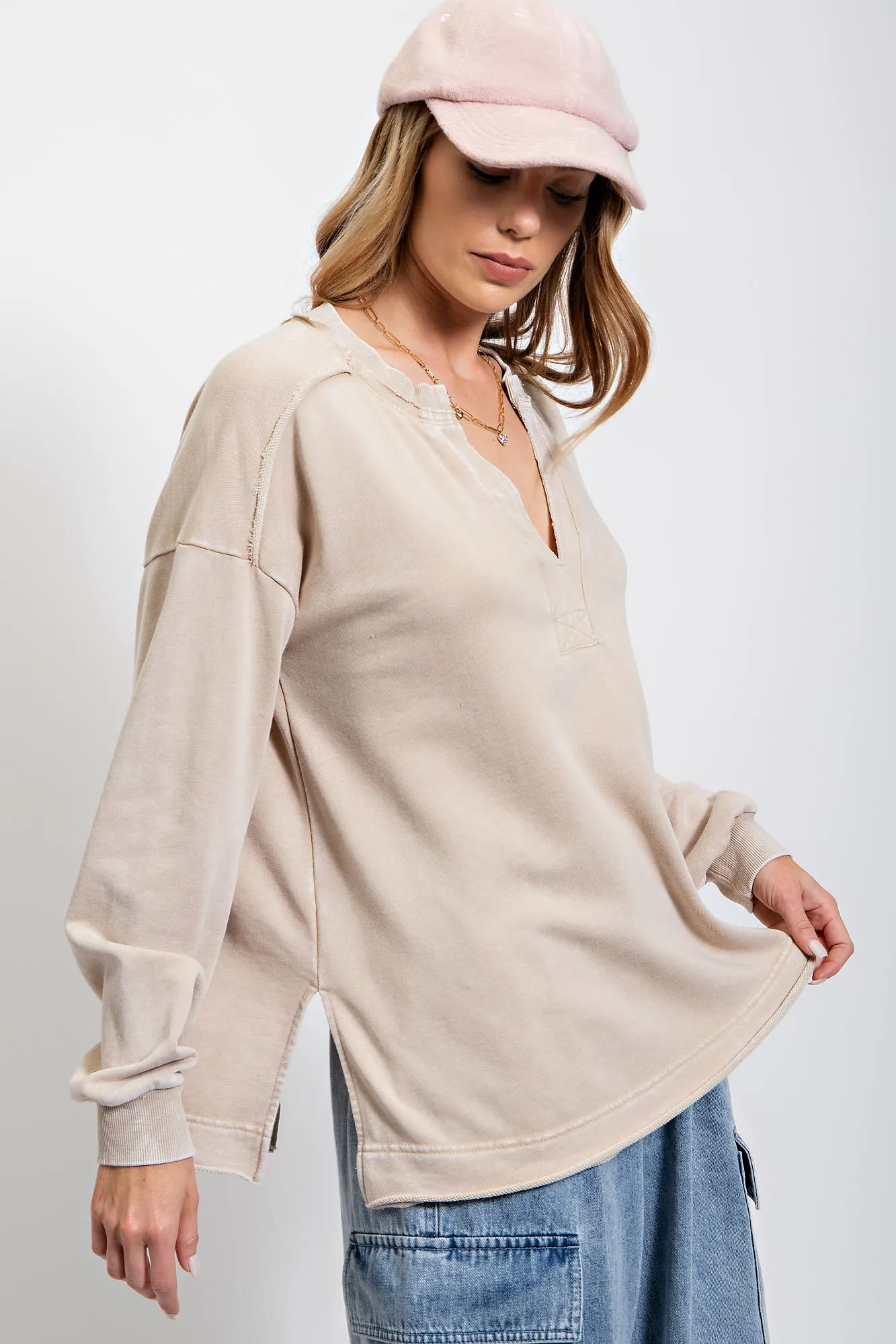 FINAL SALE - Back Slit Vneck French Terry Pullovers - 2 Colors!