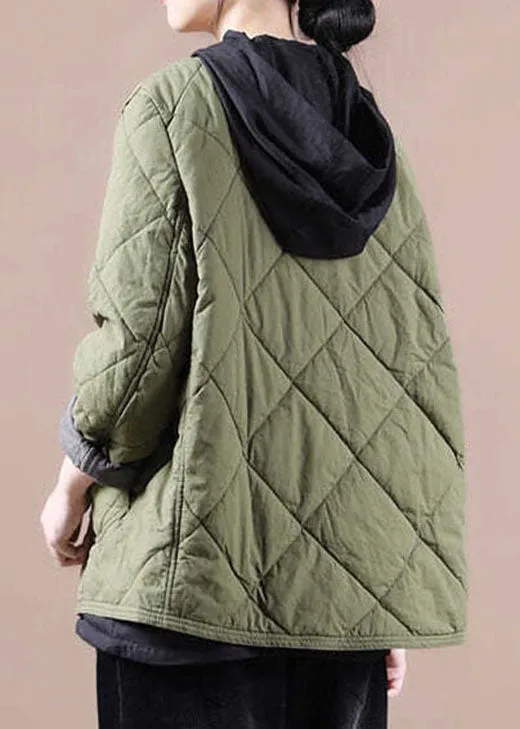 Fine Green Button Fine Cotton Filled Casual Winter Coats