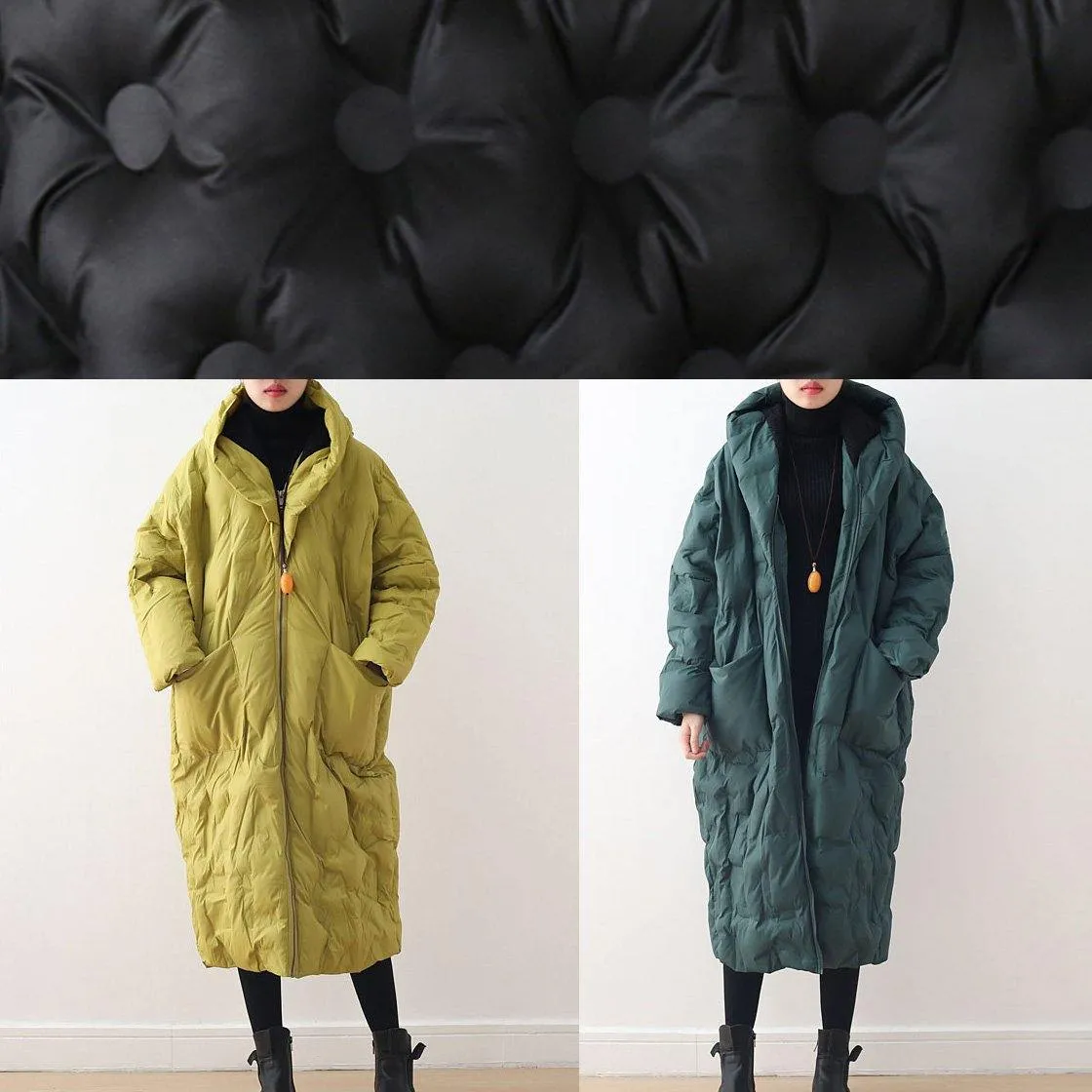 Fine plus size clothing winter jacket hooded coats green zippered down jacket woman