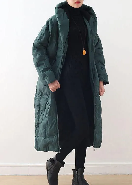 Fine plus size clothing winter jacket hooded coats green zippered down jacket woman