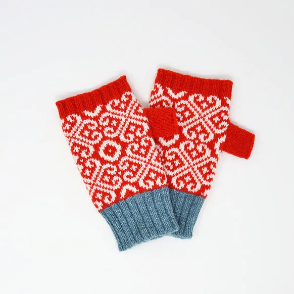 Fingerless Gloves - Baltic Heritage - Red and Lichen