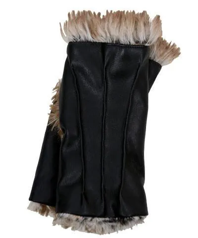 Fingerless Gloves - Vegan Black Leather lined in Fox Faux Fur