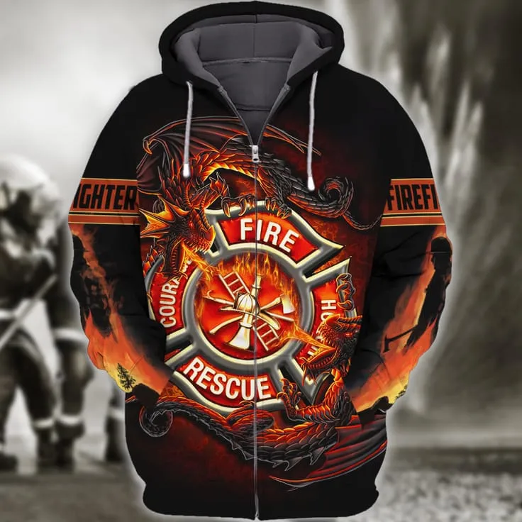 Firefighter Dragon All Over Print For Men & Women 3D Shirt, Proud of Firefighter