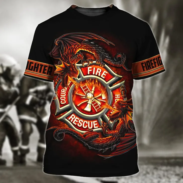 Firefighter Dragon All Over Print For Men & Women 3D Shirt, Proud of Firefighter