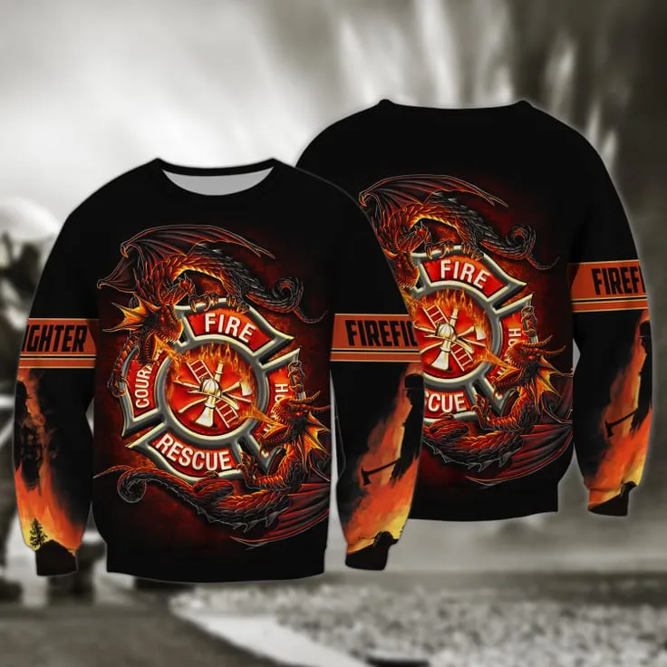 Firefighter Dragon All Over Print For Men & Women 3D Shirt, Proud of Firefighter