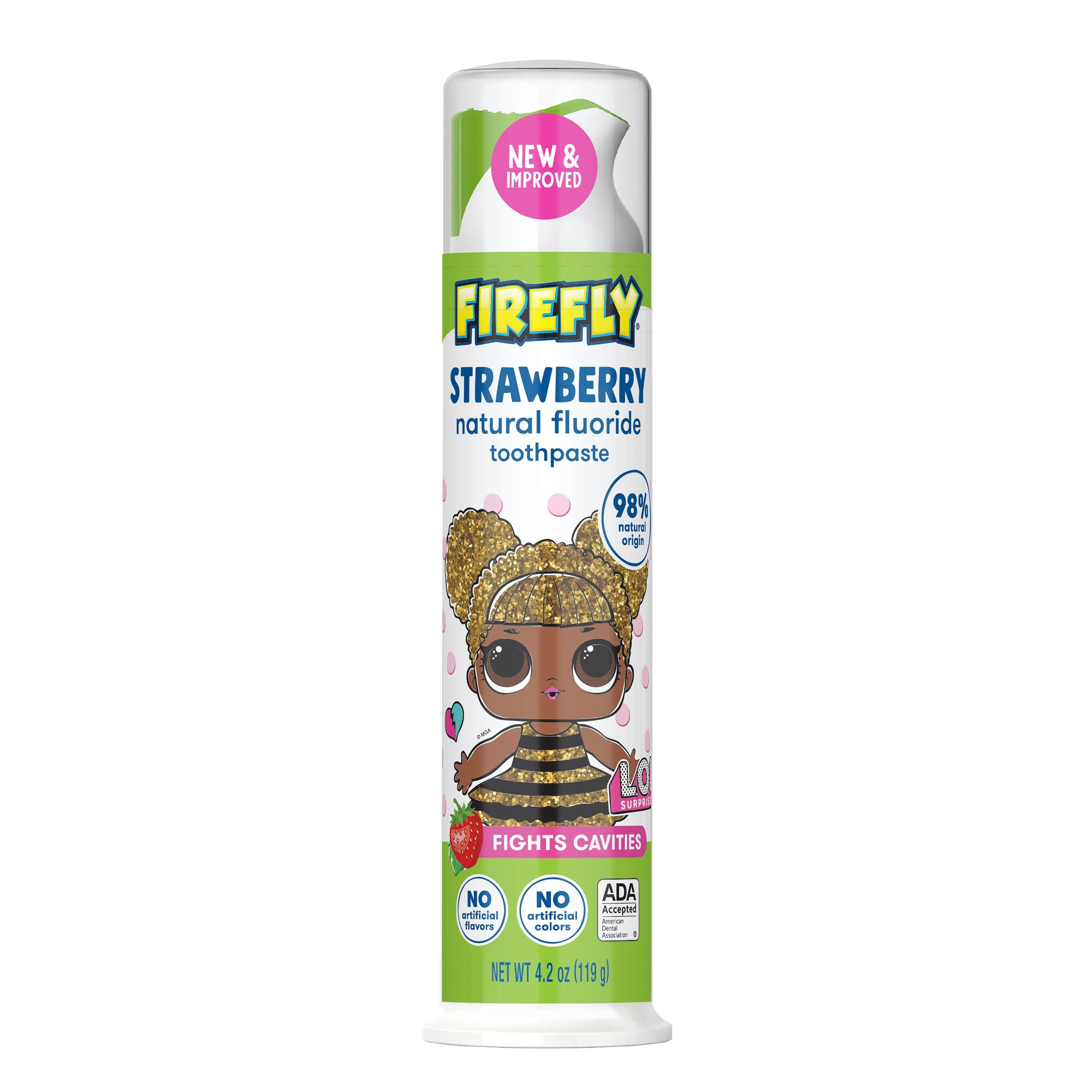 Firefly Kids L.O.L. SURPRISE! Anti-Cavity Natural Fluoride Toothpaste, Strawberry Flavor